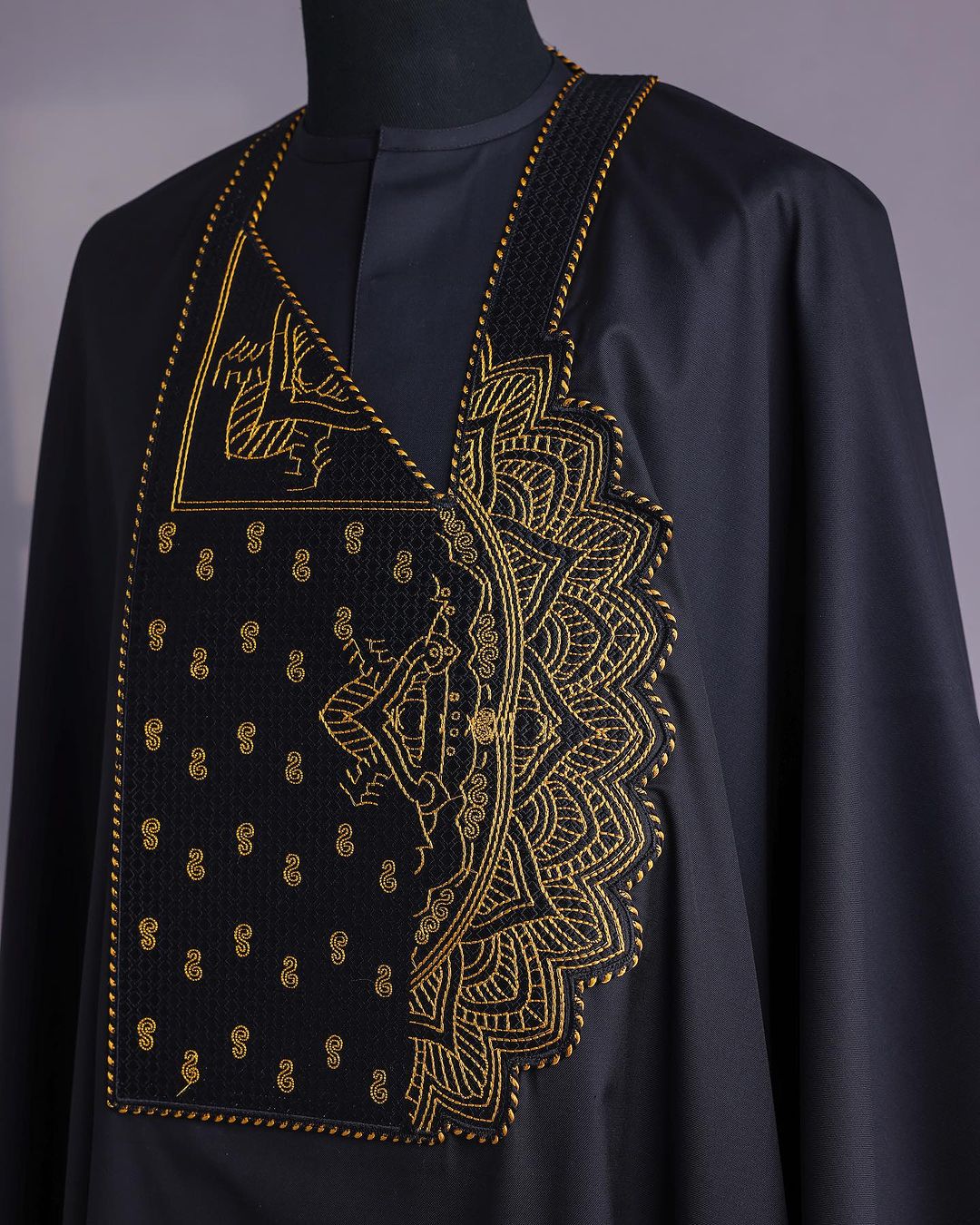 Black Embroidered Agbada with Gold Details