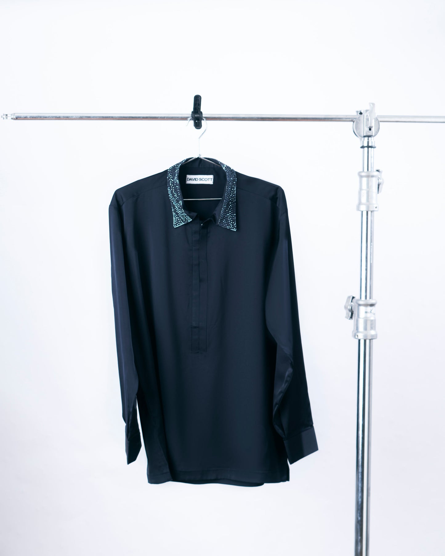 BLACK EMBELLISHED COLLAR SHIRT David Scott