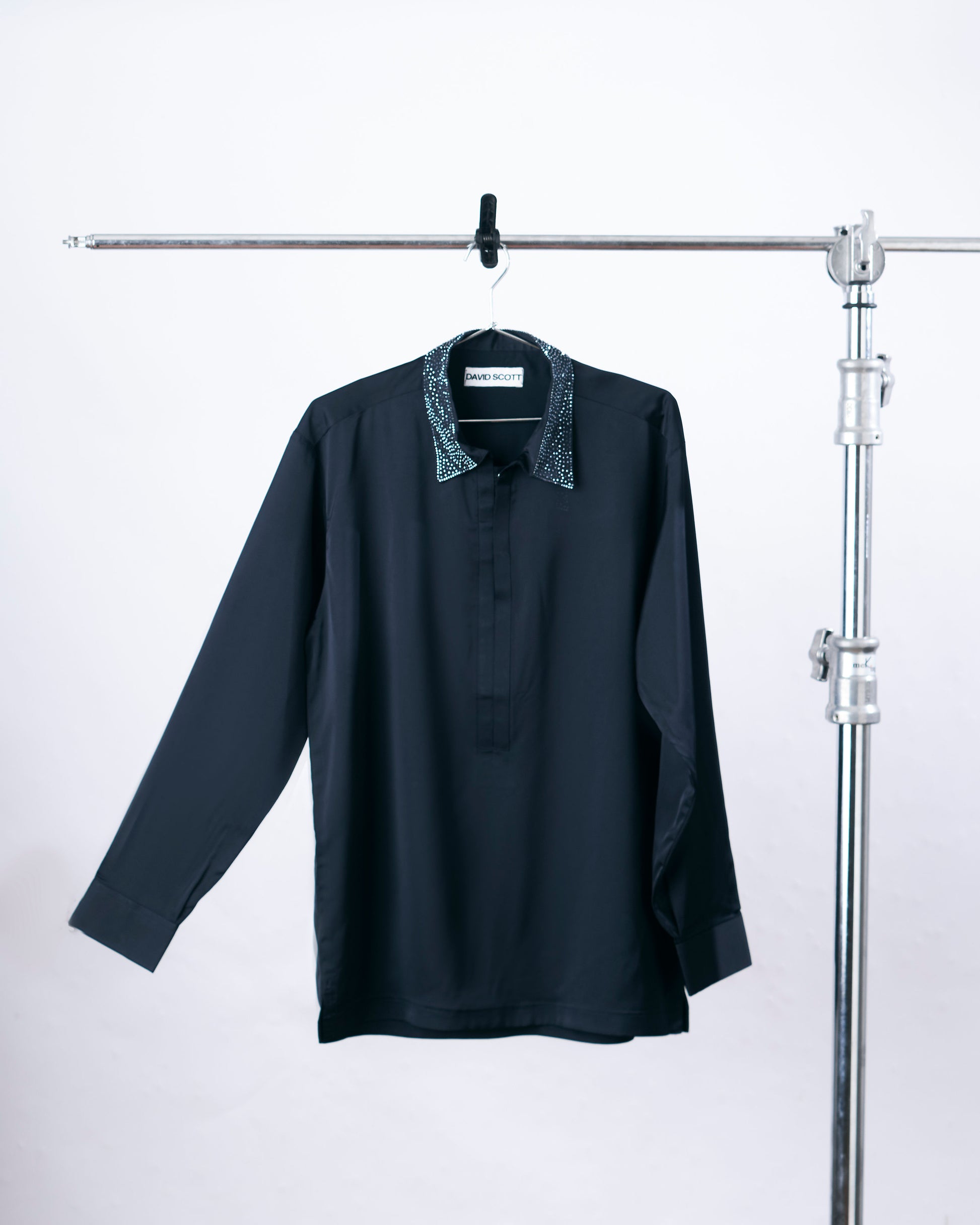 BLACK EMBELLISHED COLLAR SHIRT David Scott