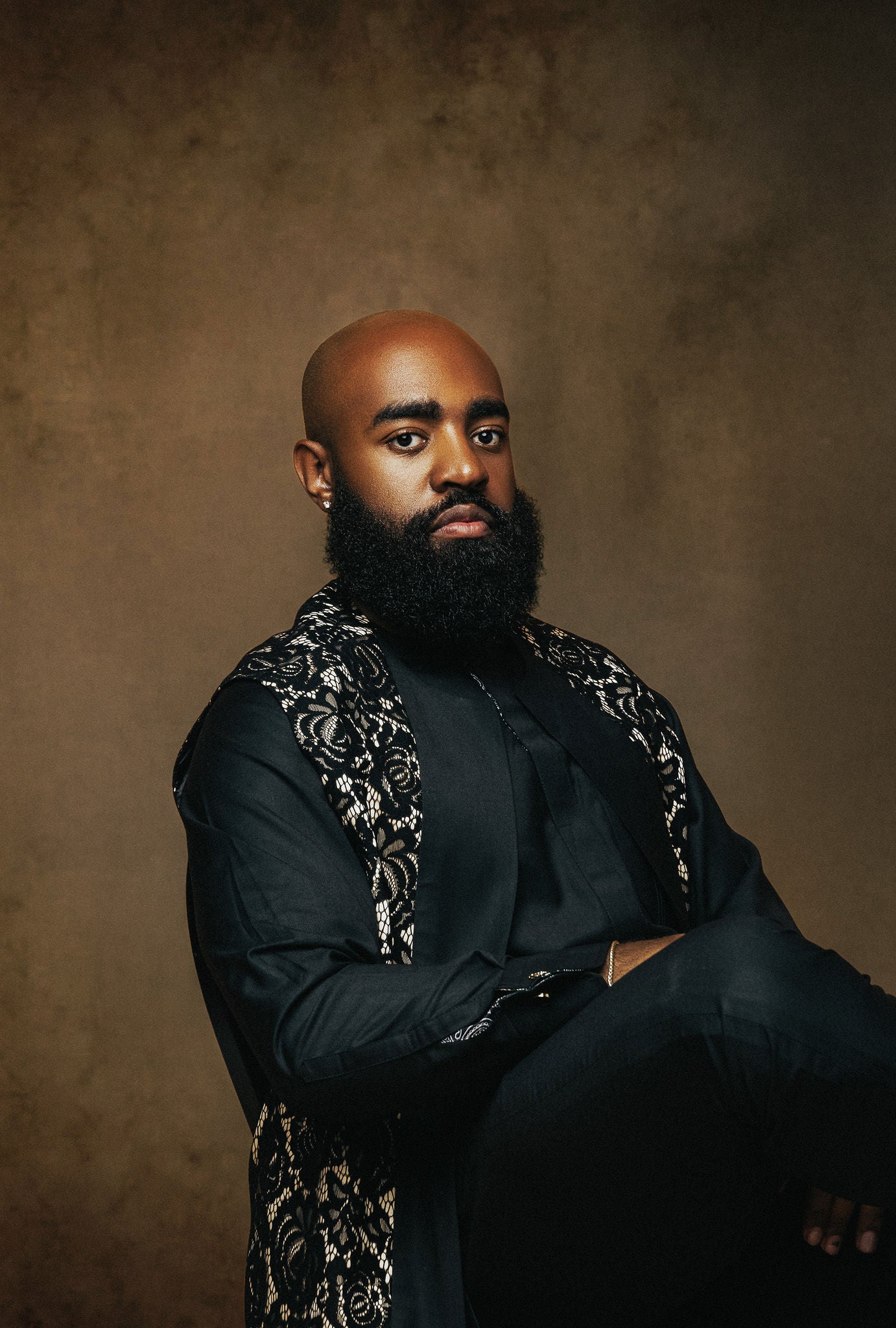 Black Acai Lace Jacket Agbada