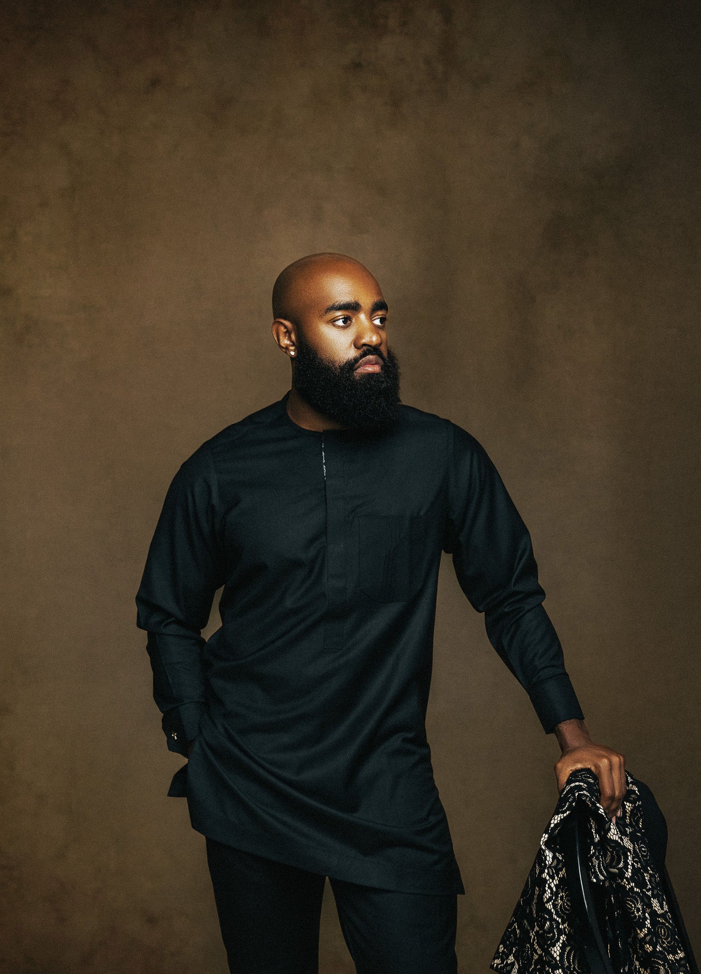 Black Acai Lace Jacket Agbada