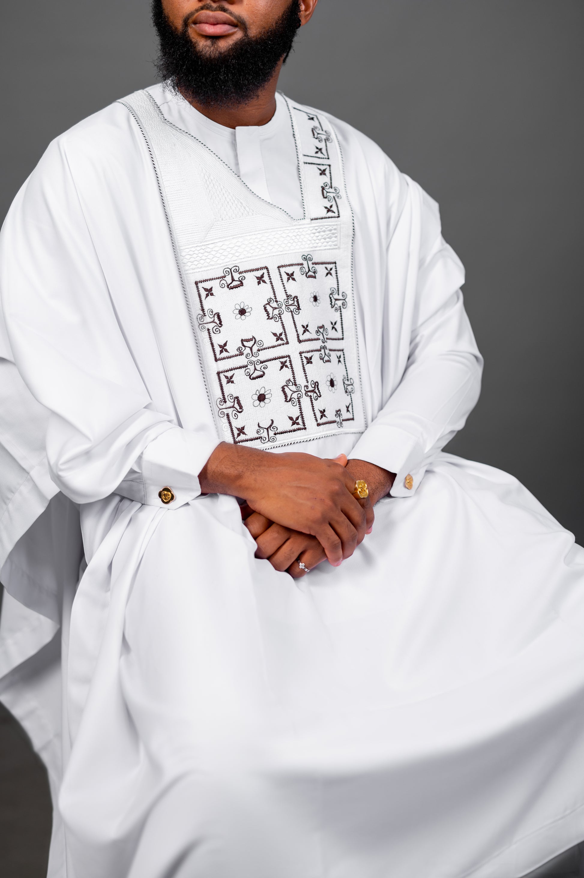 White Jacquard Detailed Agbada David Scott