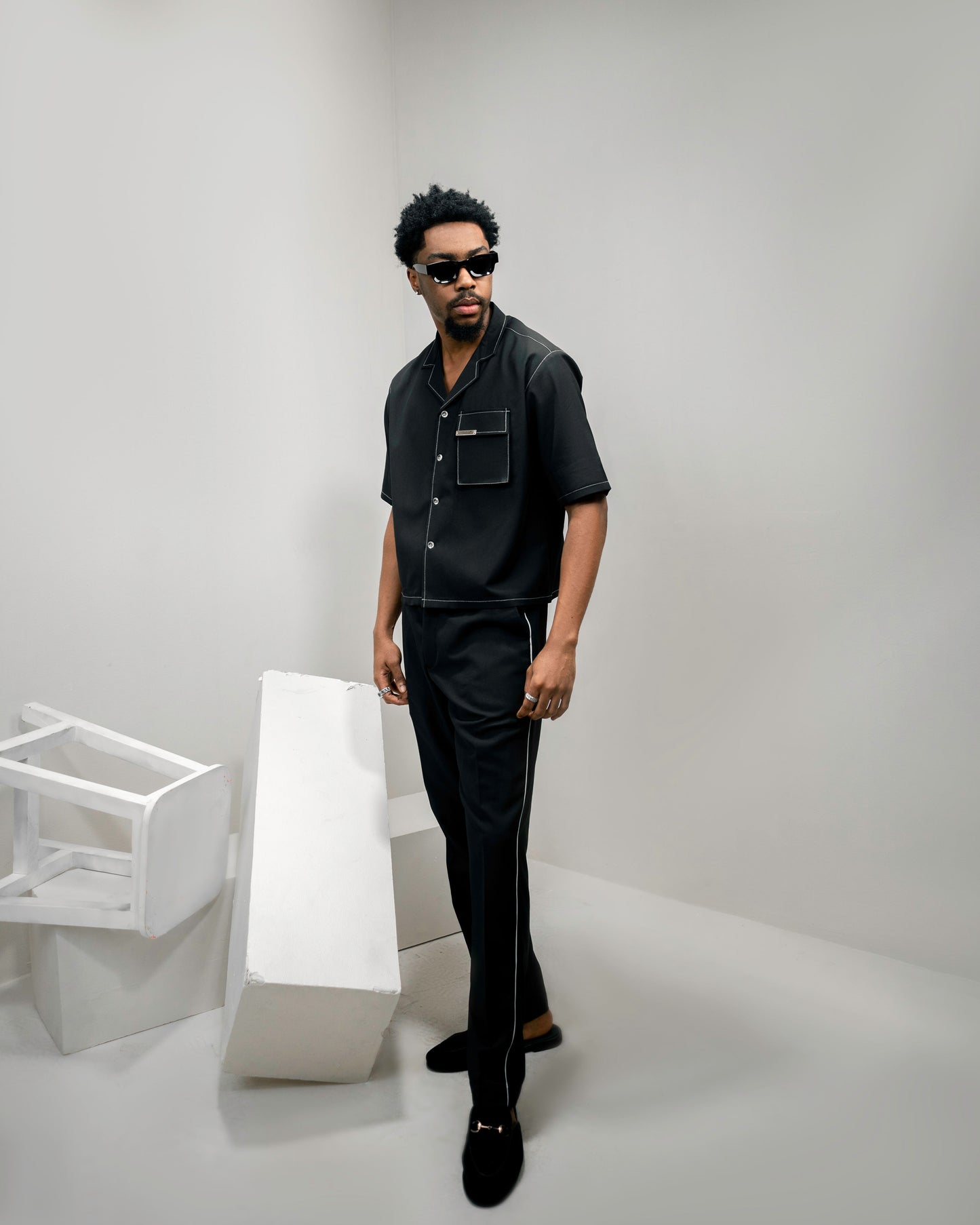 Black David Scott Utility Crop Shirt Set Kaftan by DavidScott