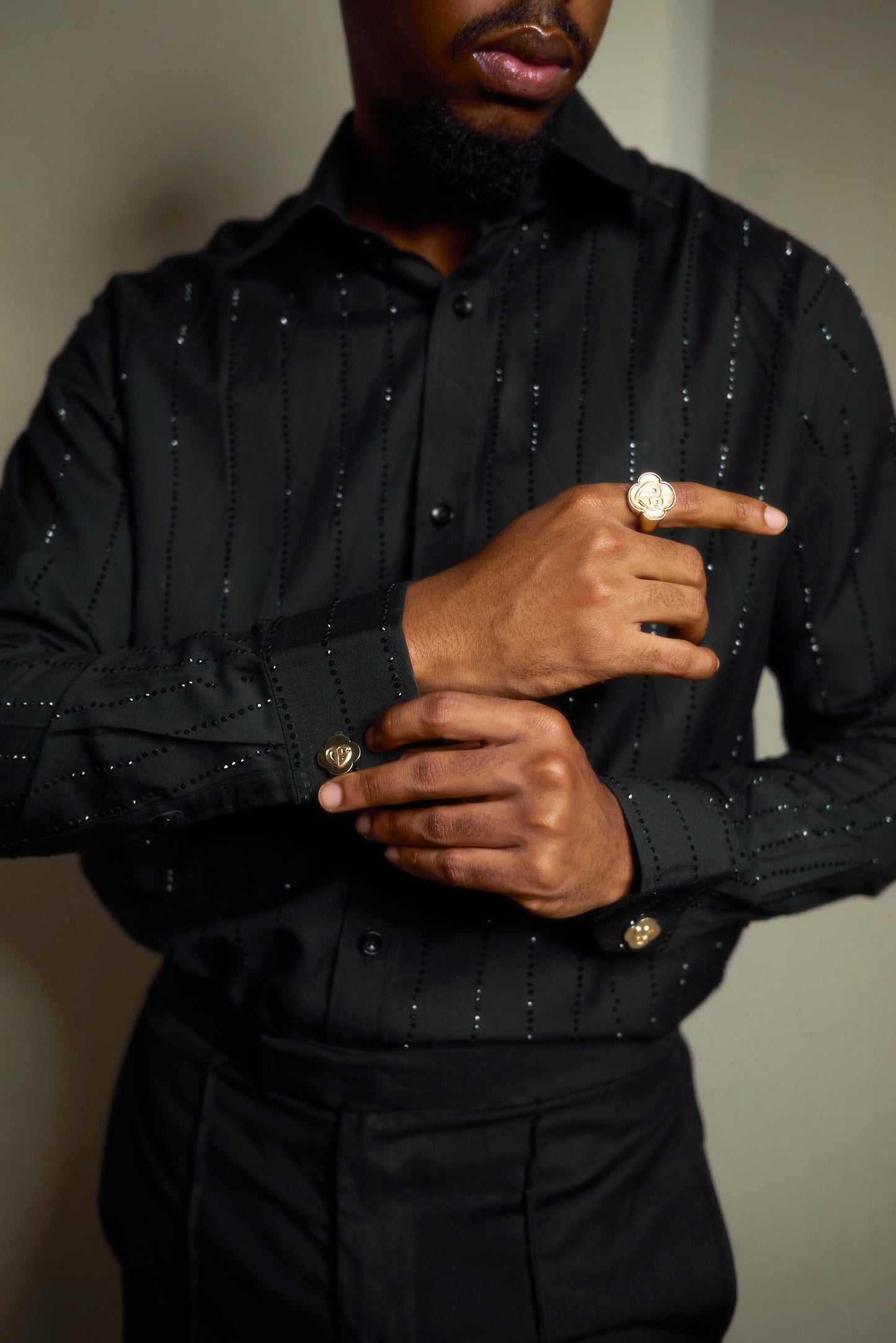 Black Cashmere Sequin Button Down Shirt