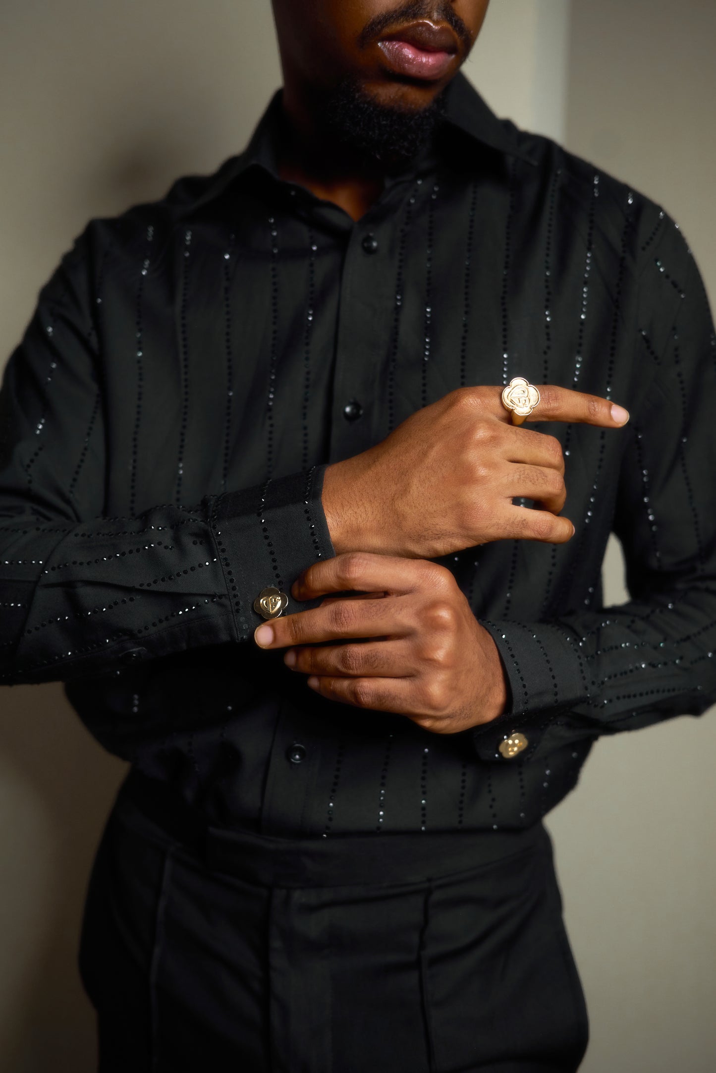 Black Cashmere Sequin Button Down Shirt David Scott