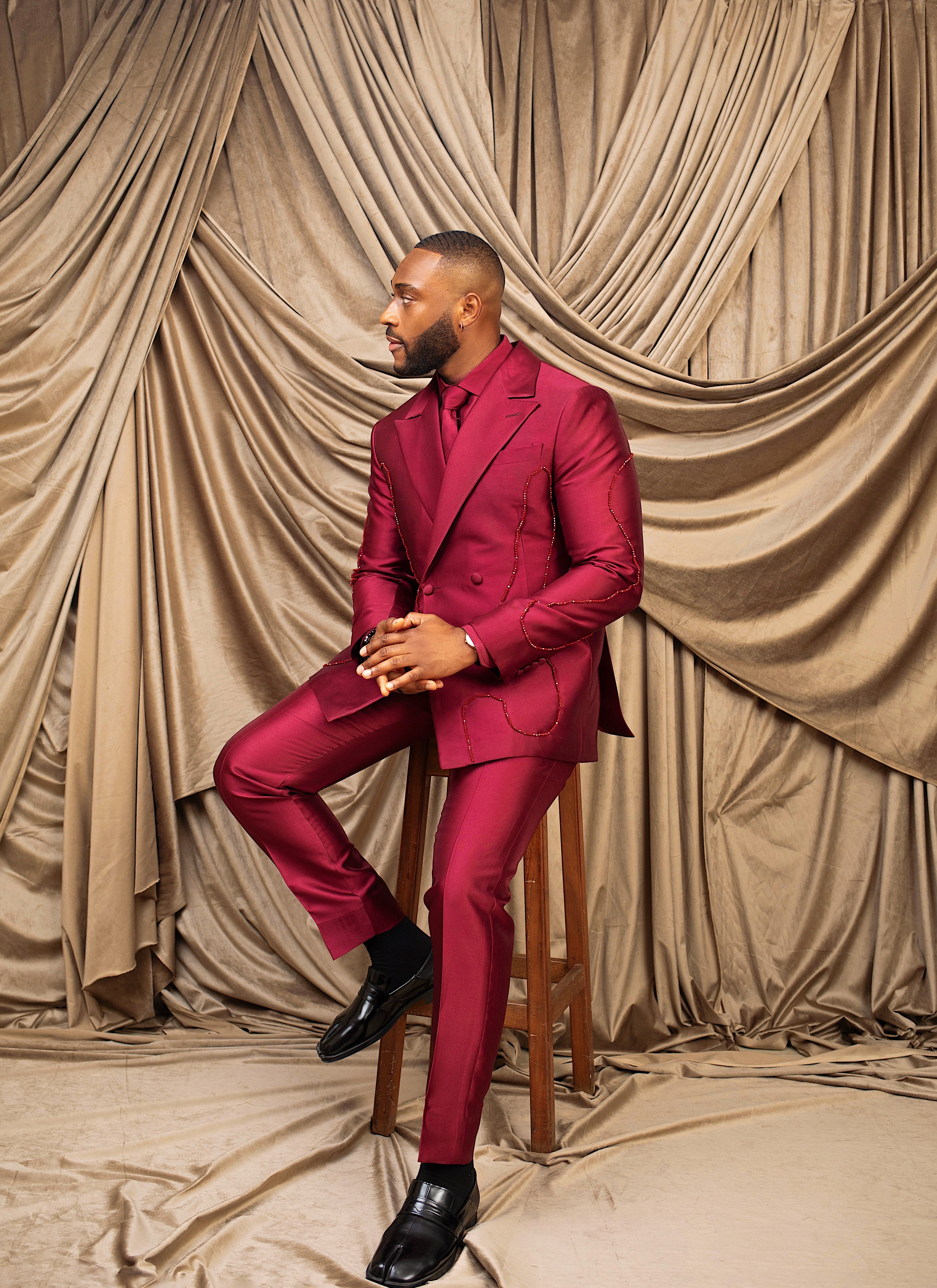 Imperial Crimson Wine Double breasted Suit – David Scott