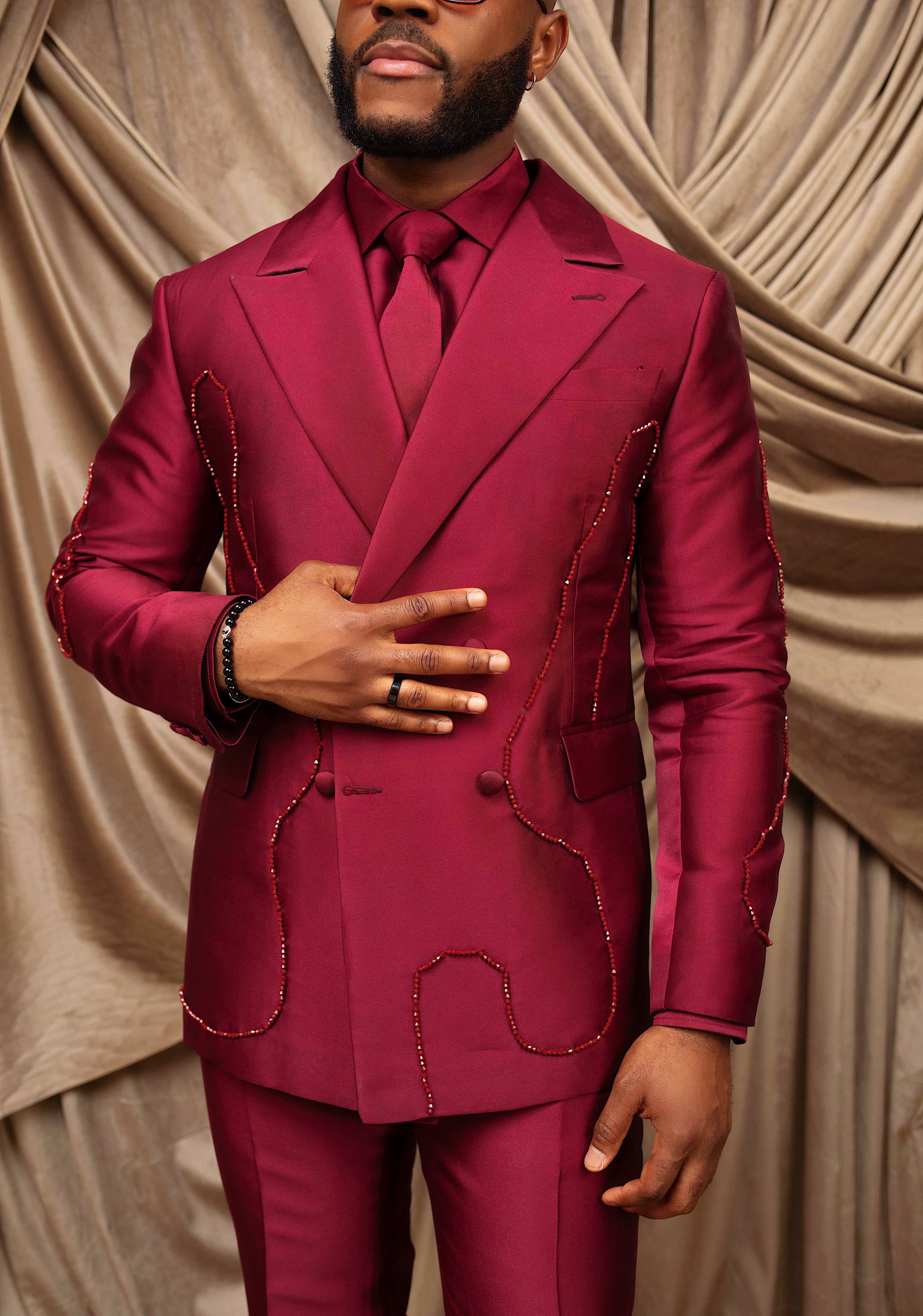 Imperial Crimson Wine Double breasted Suit – David Scott