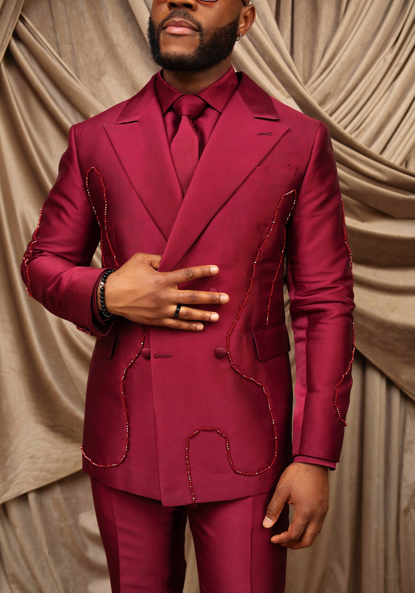 Imperial Crimson Wine Double breasted Suit