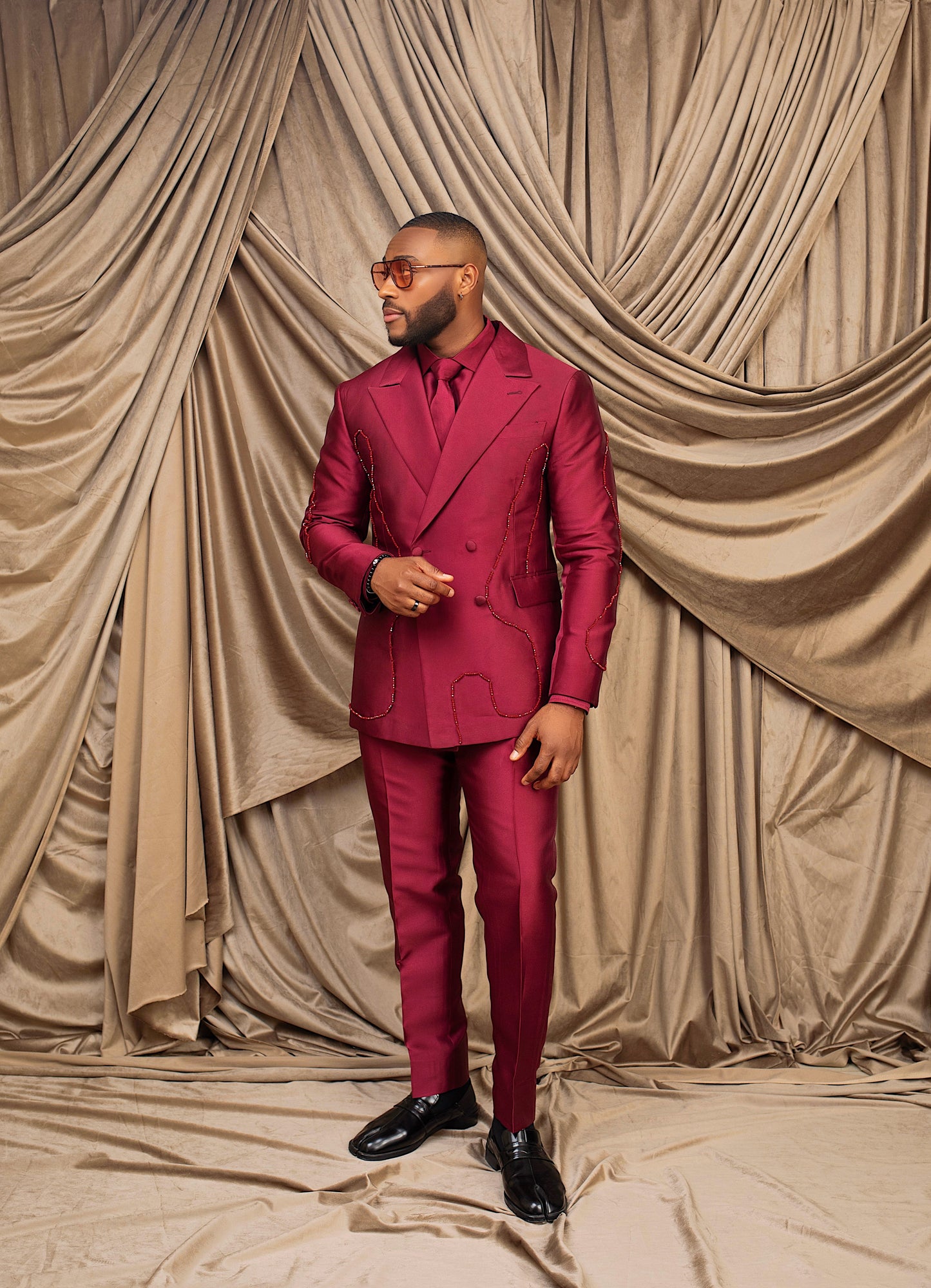 Imperial Crimson Wine Double breasted Suit