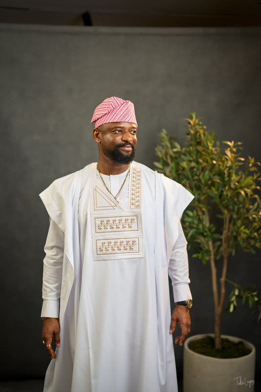 White Agbada with Gold Embroidery Details