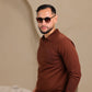 Brown Long Sleeve Knit Polo