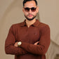 Brown Long Sleeve Knit Polo