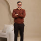 Brown Long Sleeve Knit Polo