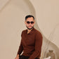 Brown Long Sleeve Knit Polo