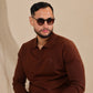 Brown Long Sleeve Knit Polo