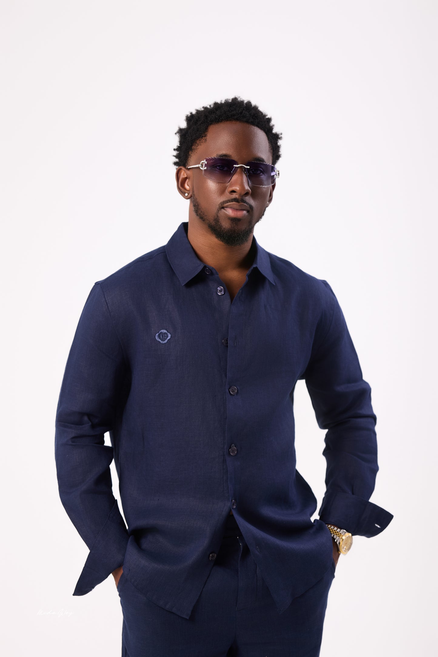 Navy Blue Linen Set