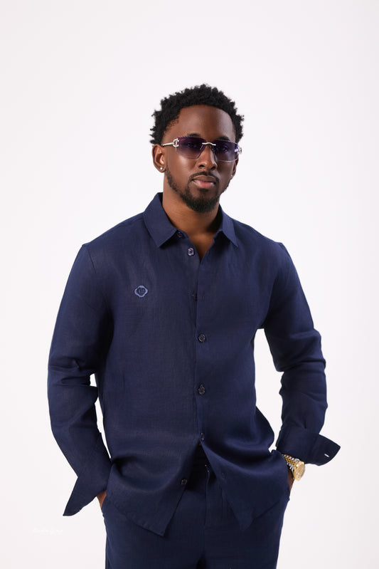 Navy Blue Linen Shirt