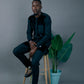 Black Abstract Velvet Stoned Agbada Kaftan by DavidScott