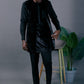 Black Abstract Velvet Stoned Agbada Kaftan by DavidScott