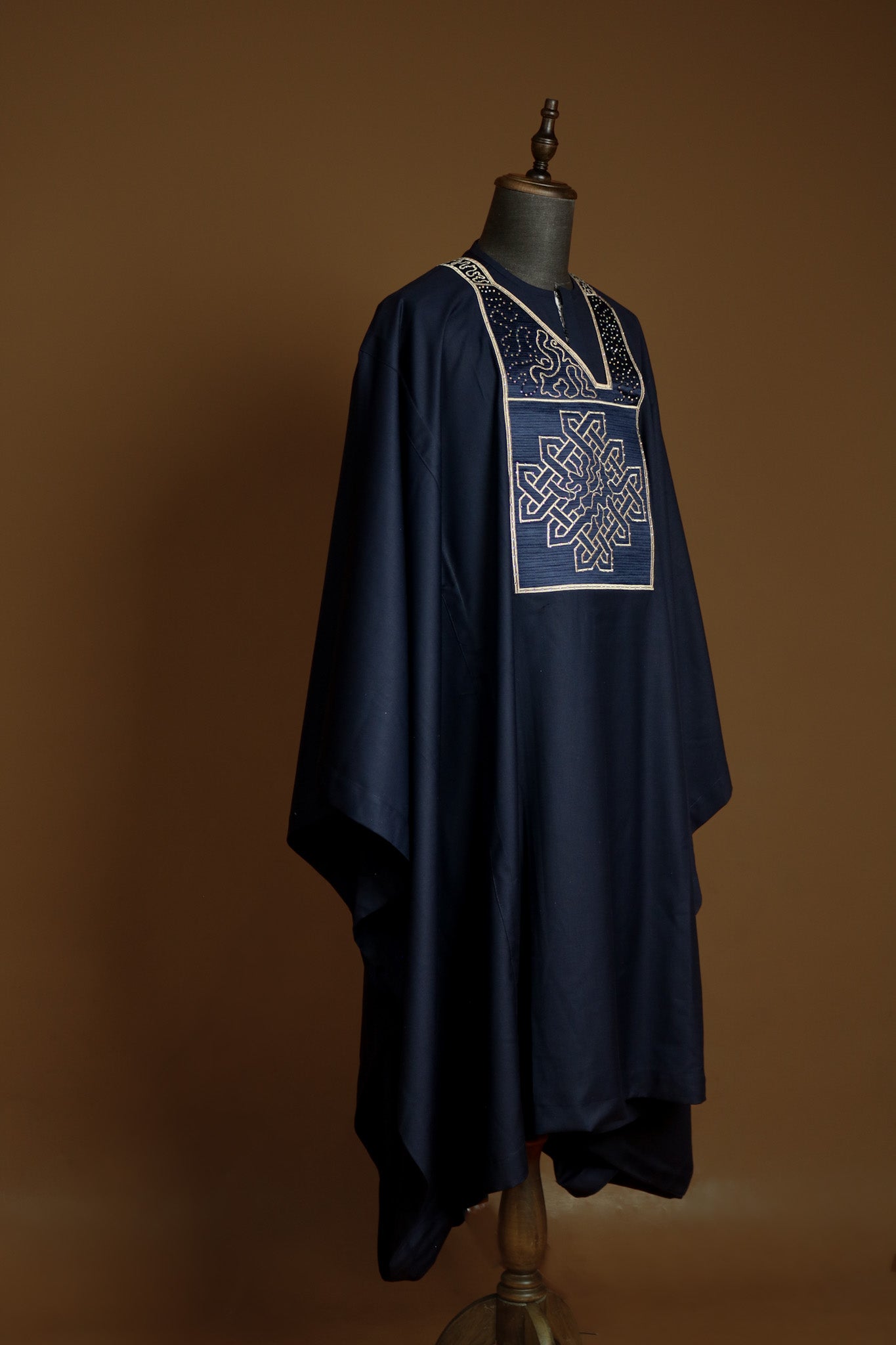 Blue Relaxed Print Agbada with Stone Detail Kaftan by DavidScott