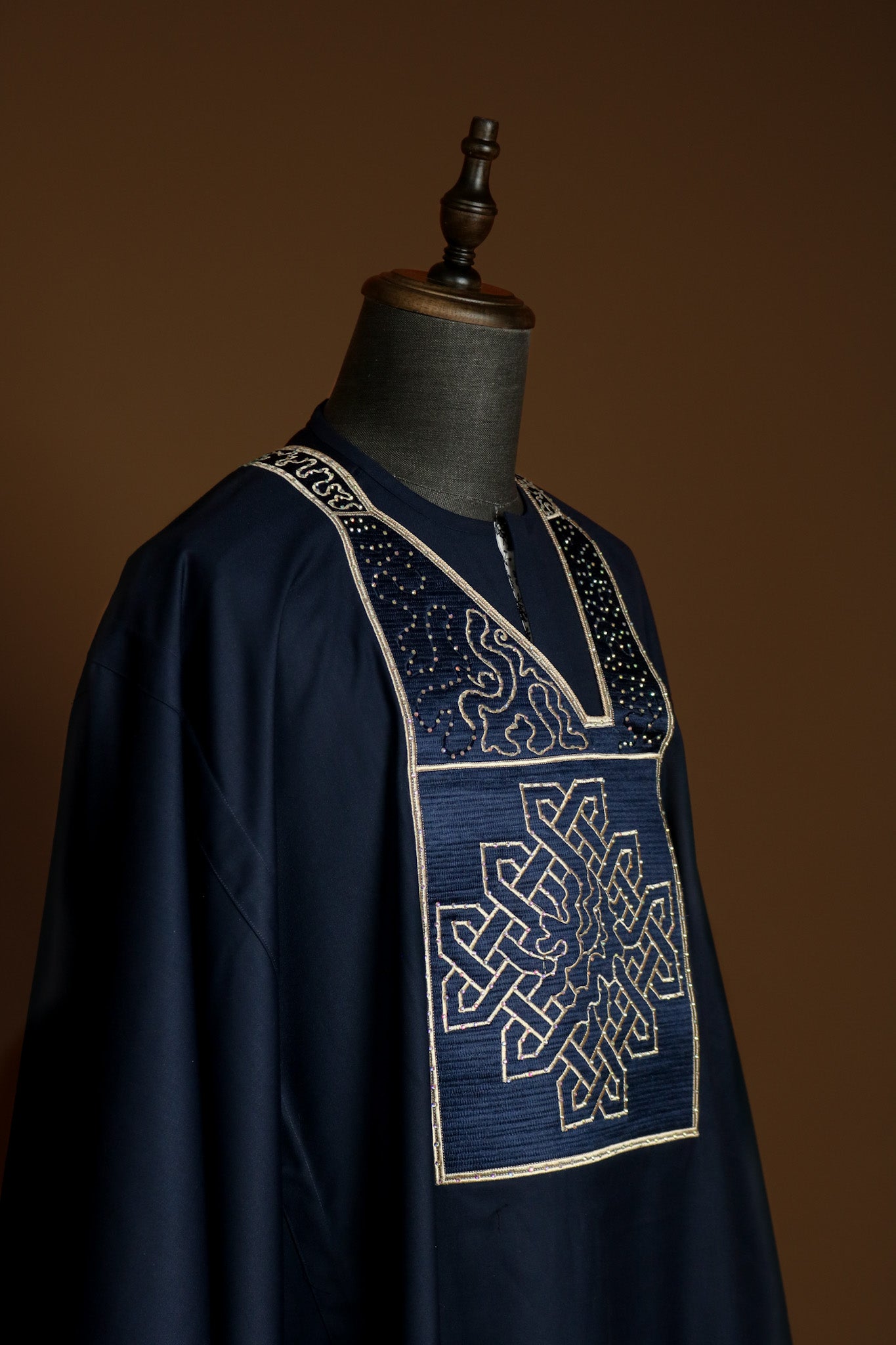 Blue Relaxed Print Agbada with Stone Detail Kaftan by DavidScott