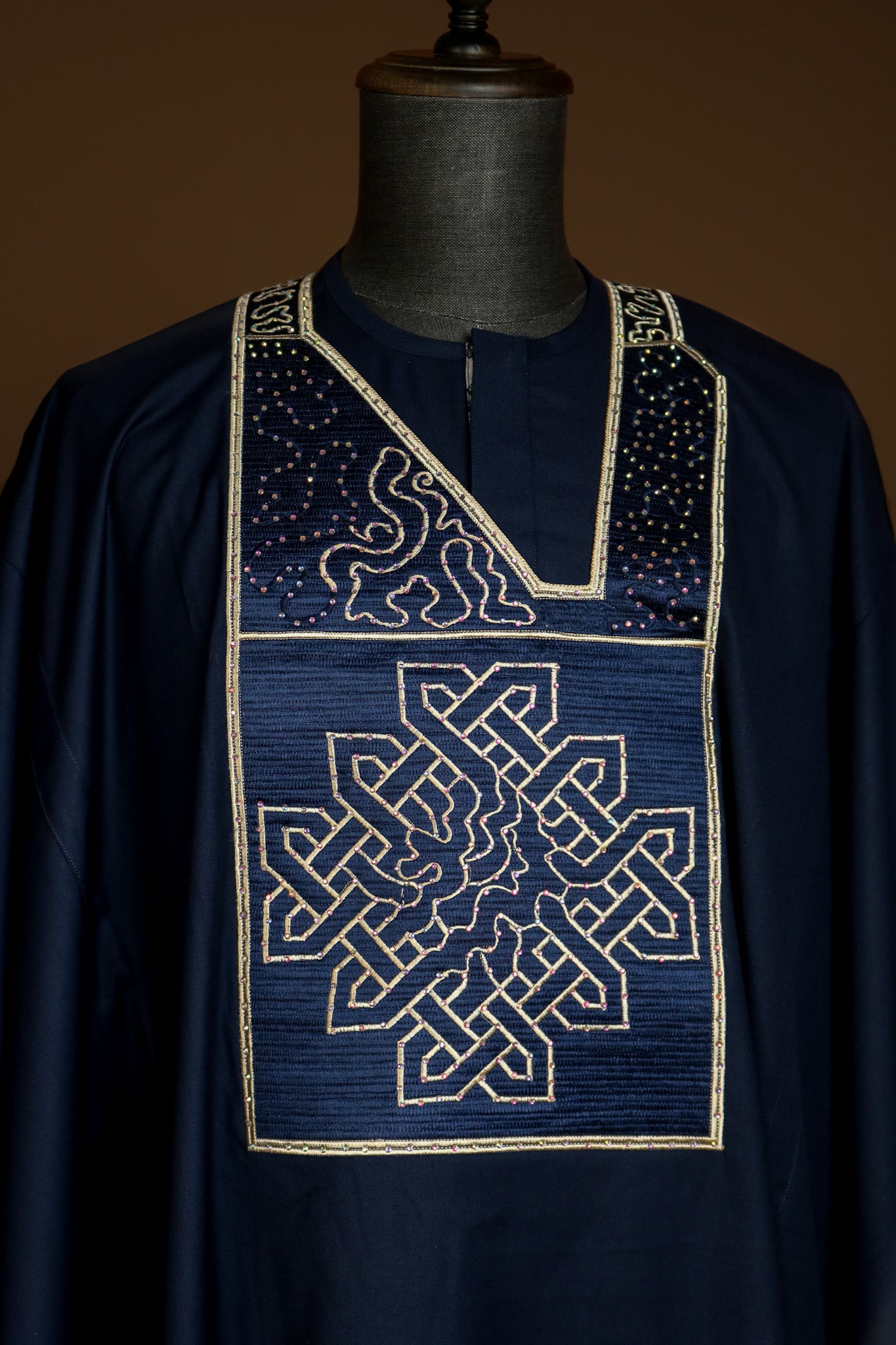 Blue Relaxed Print Agbada with Stone Detail Kaftan by DavidScott