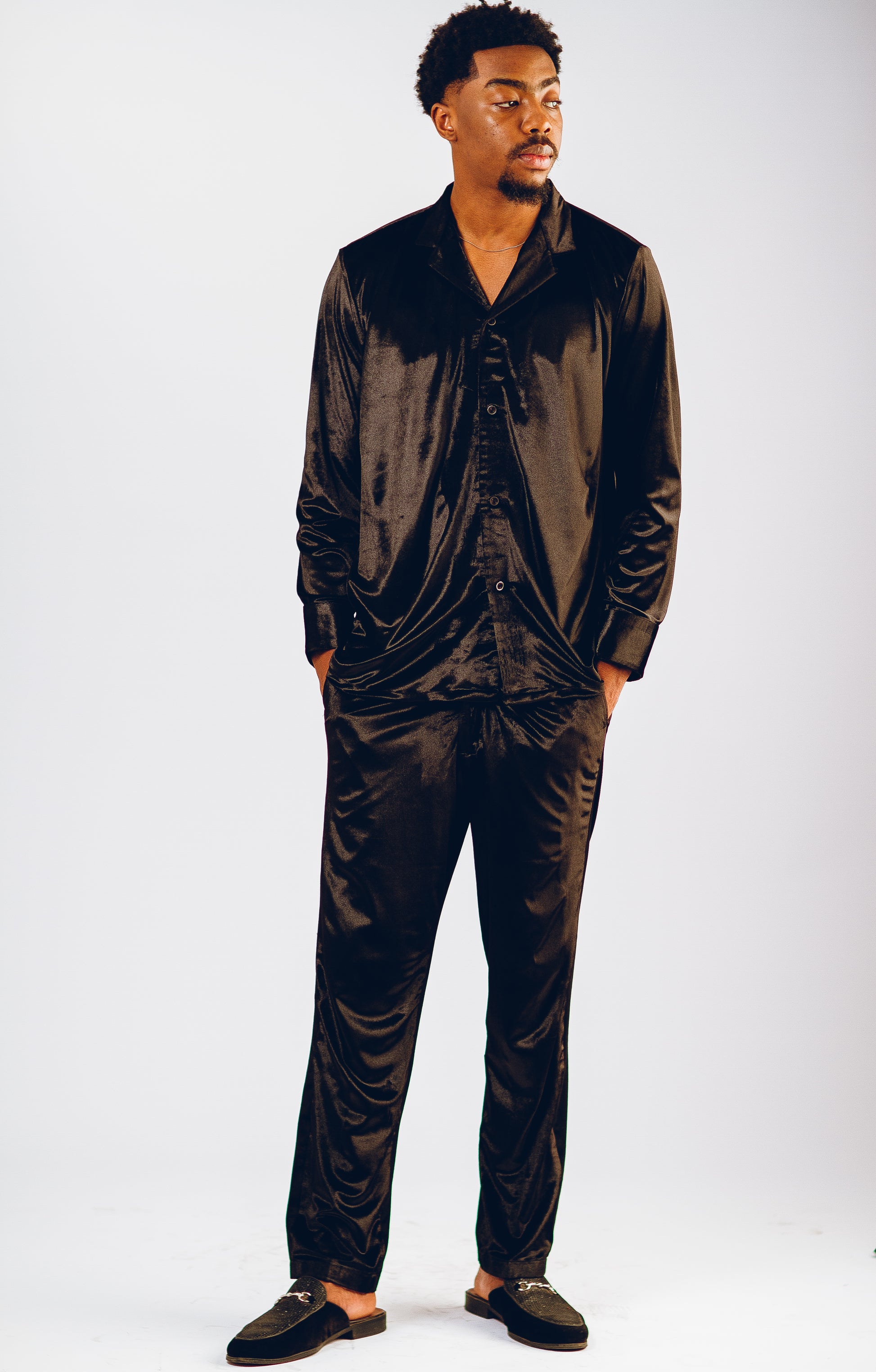 Black David Scott District Velvet Set Kaftan by DavidScott