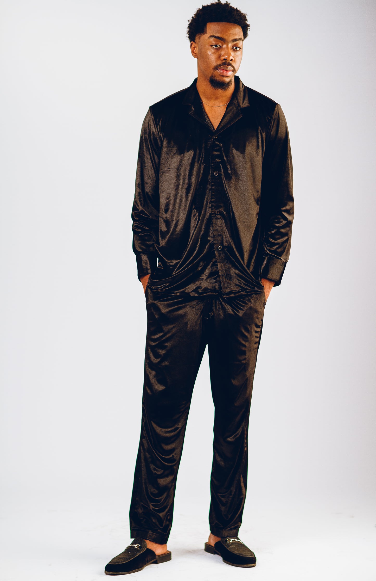 Black David Scott District Velvet Set Kaftan by DavidScott