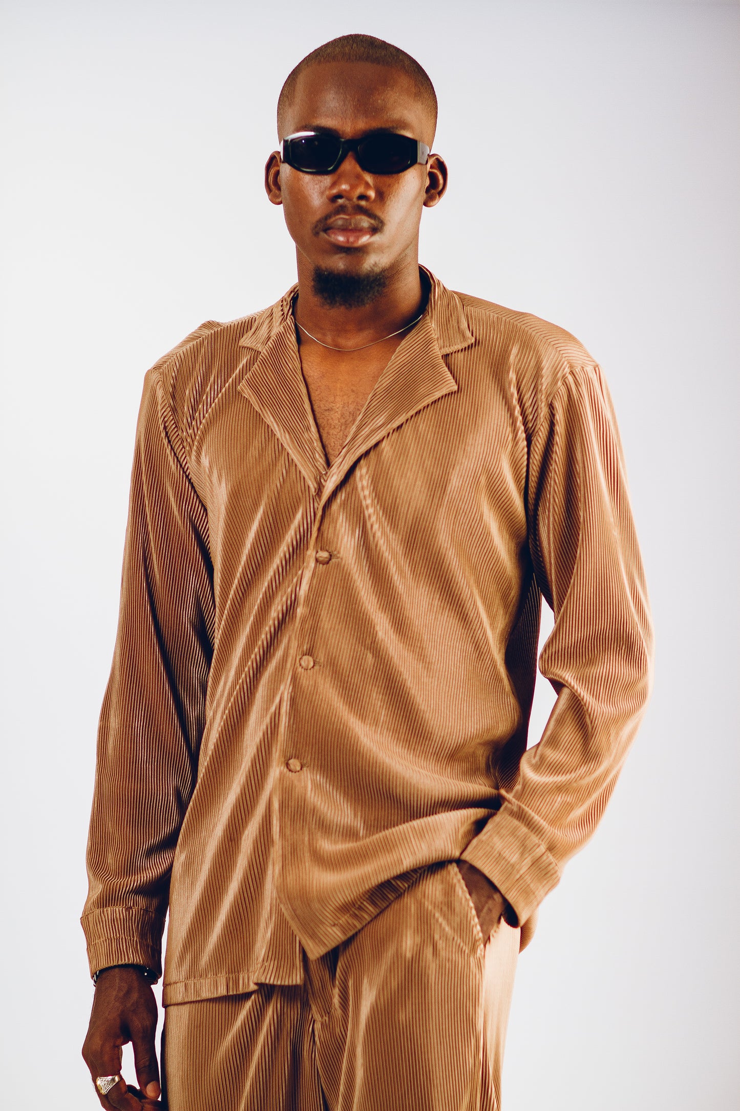 Tailored Pleats Set - Brown Kaftan by DavidScott