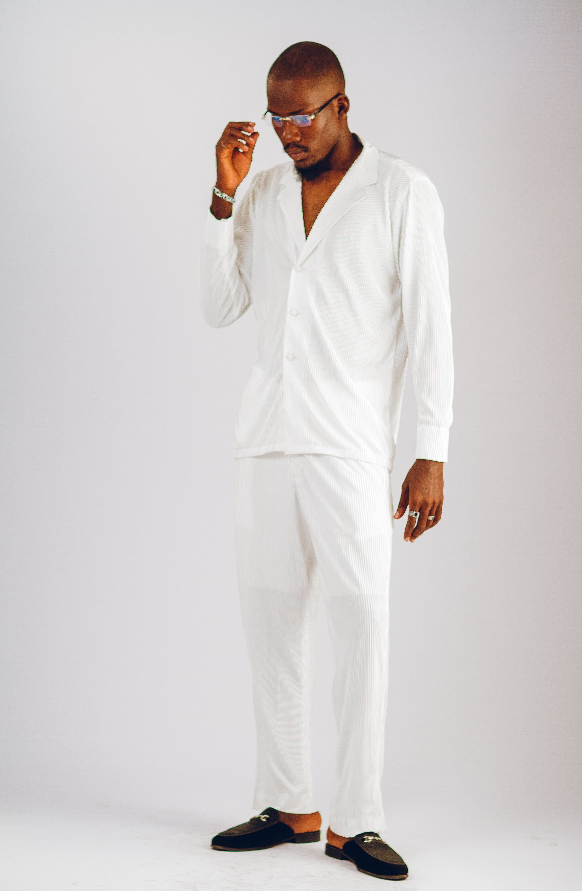 Tailored Pleats Set - White Kaftan by DavidScott