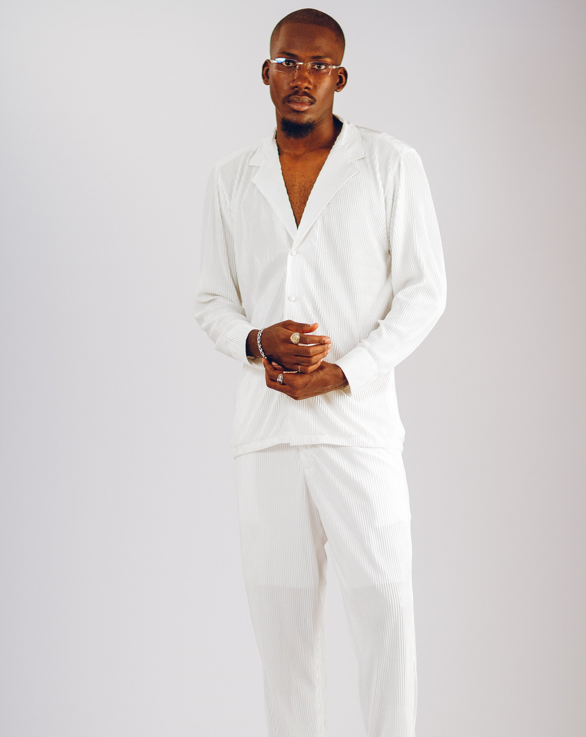 Tailored Pleats Set - White Kaftan by DavidScott