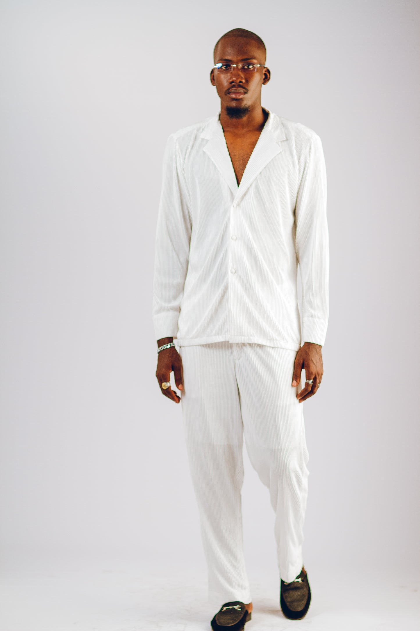 Tailored Pleats Set - White Kaftan by DavidScott