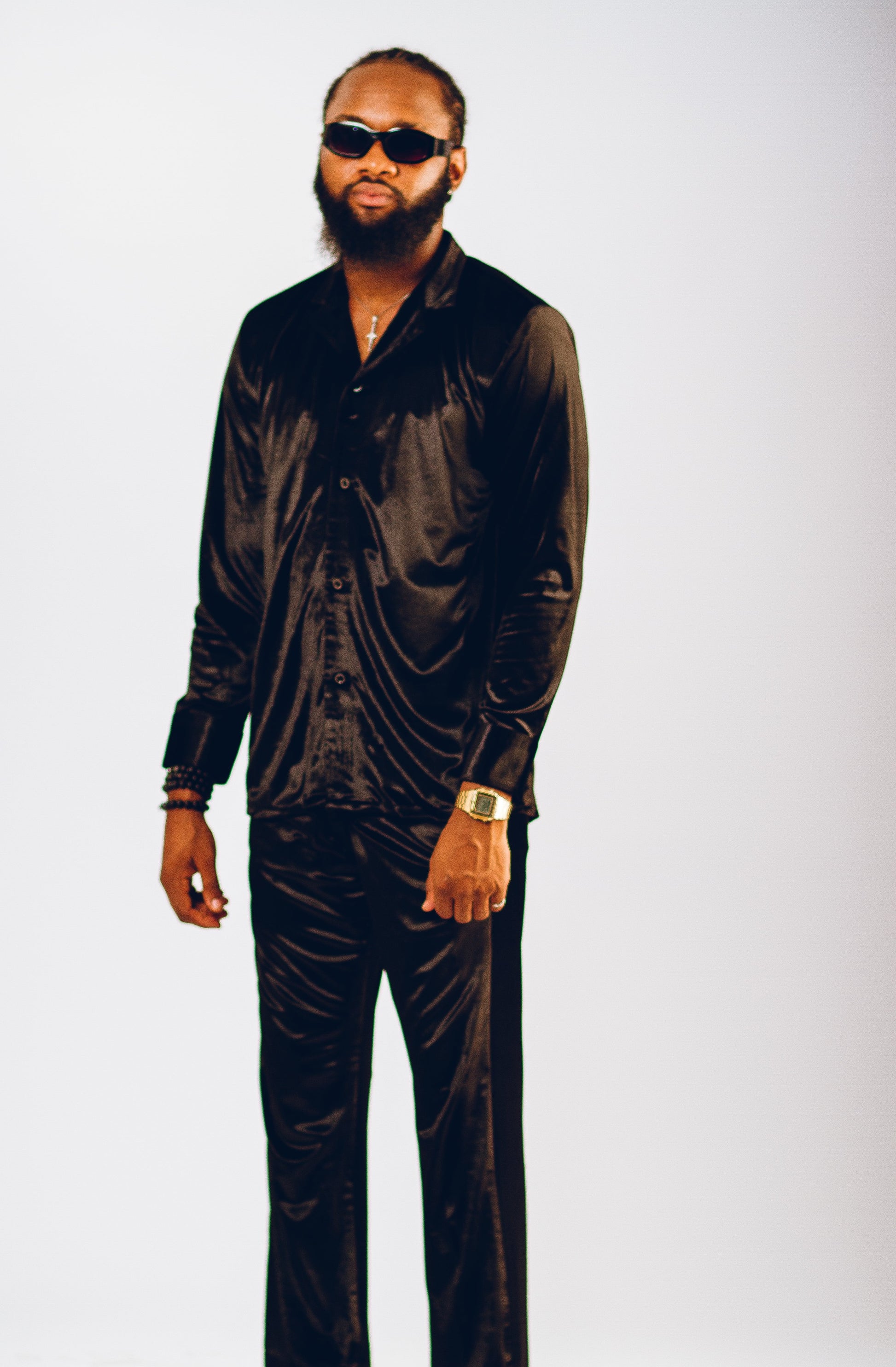 Black David Scott District Velvet Set Kaftan by DavidScott