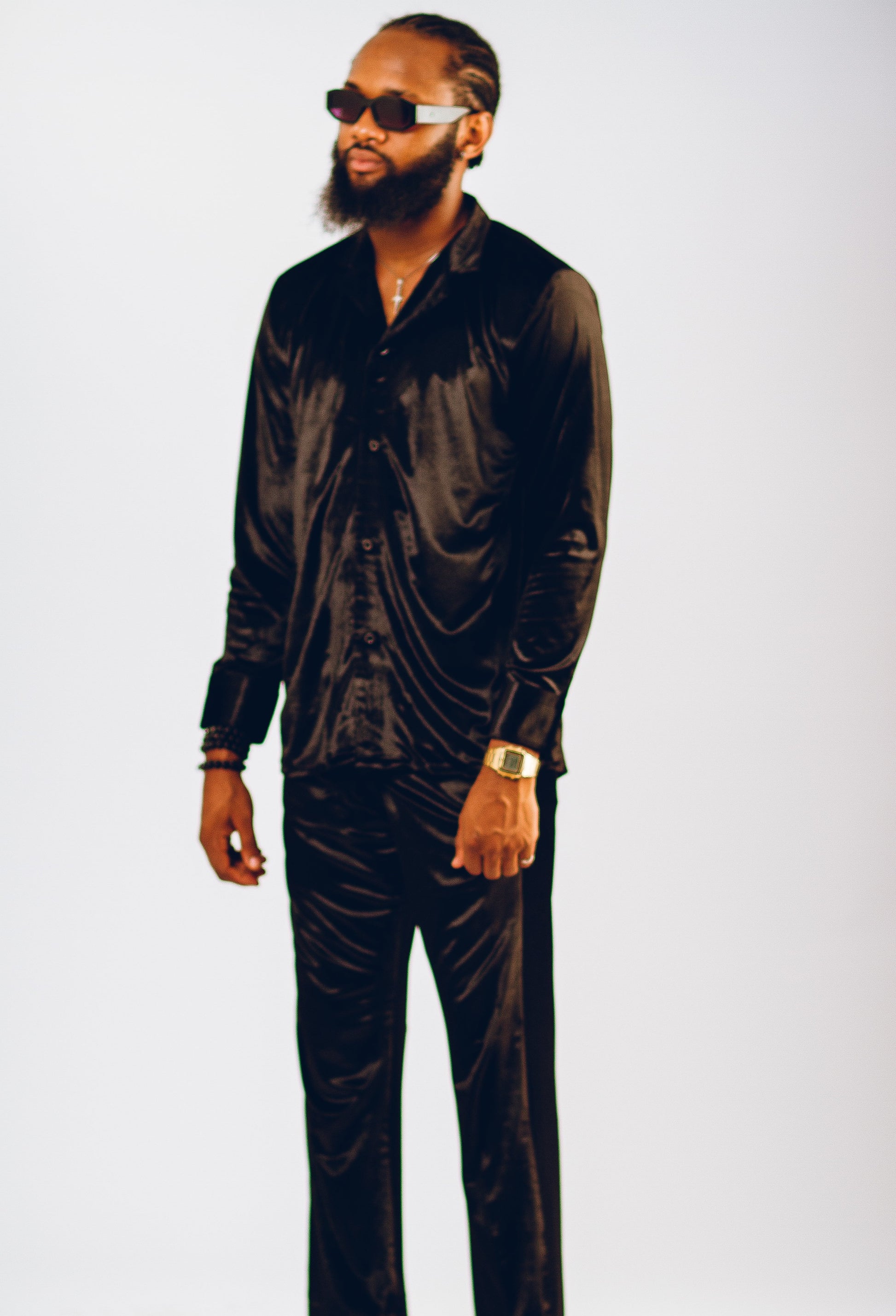 Black David Scott District Velvet Set Kaftan by DavidScott