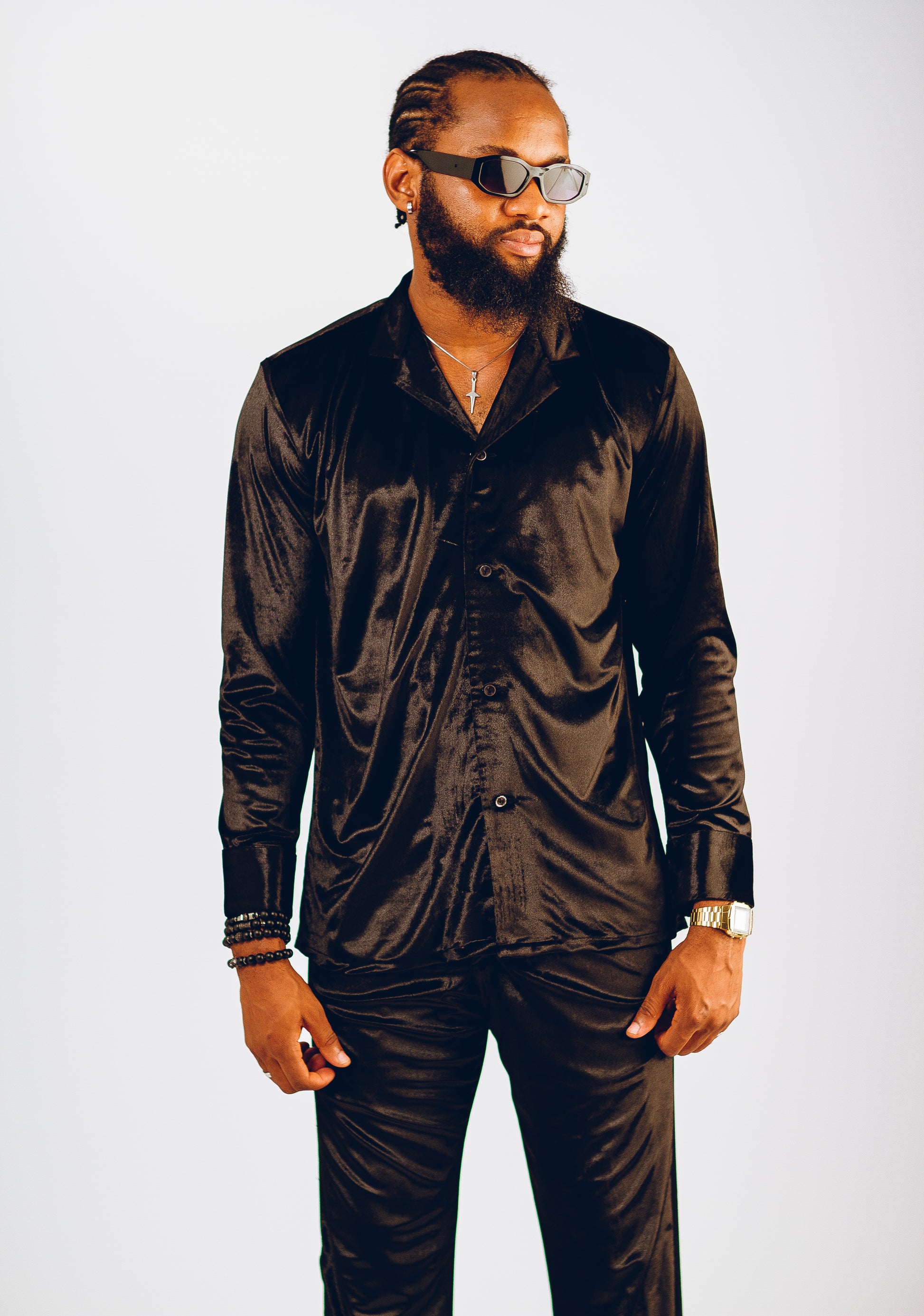 Black David Scott District Velvet Set Kaftan by DavidScott