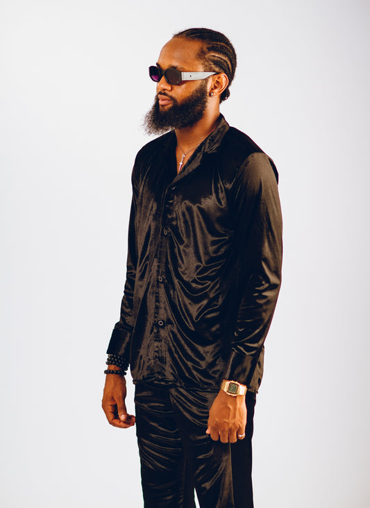 Black David Scott District Velvet Set Kaftan by DavidScott